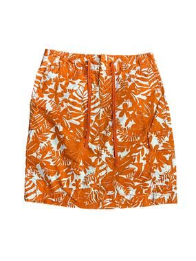 Liz Claiborne Women's Orange Floral Print Skirt Petite 4 Cotton Drawstring